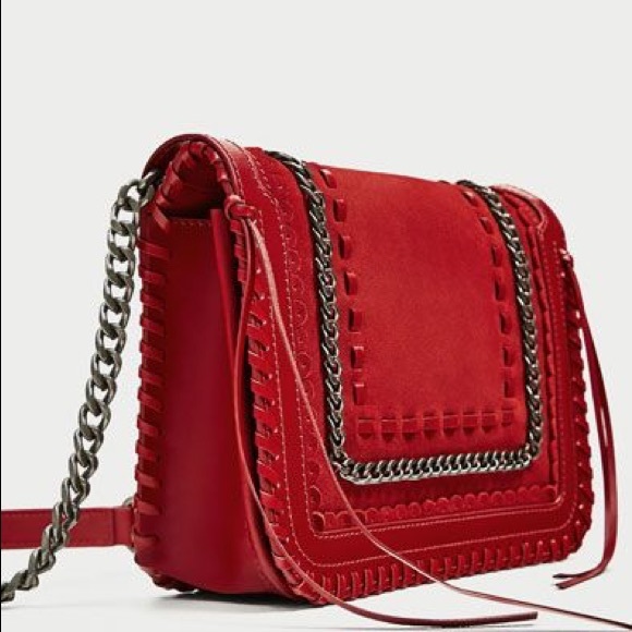 red leather crossbody bag zara